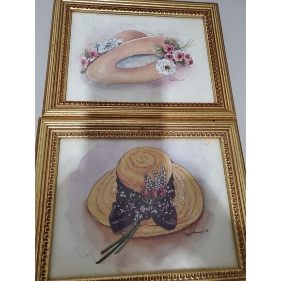 Peggy Abrams Victorian Hats Set of 2 Gold Tone Framed Art Prints - Picture 2 of 8